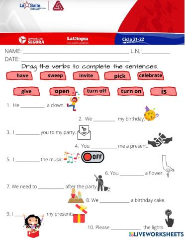 Verb quiz Unit 2 2nd Grade