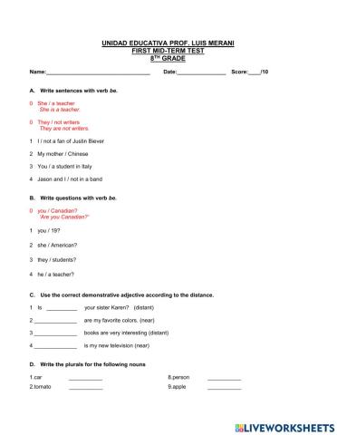 First mid-term test 8th