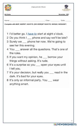 3º medio. unit 3b. must-mustn't