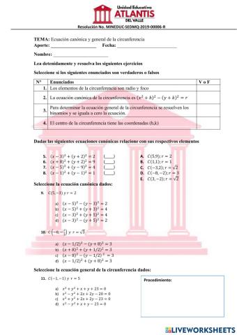 Ecuación de la circunferencia