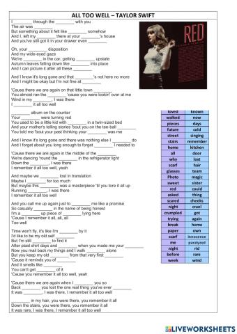 All too Well - Taylor Swift