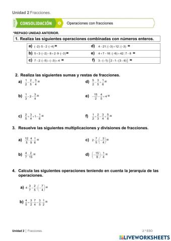 Fracciones. Operaciones combinadas