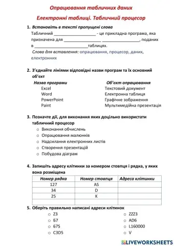 Електронні таблиці, основні поняття