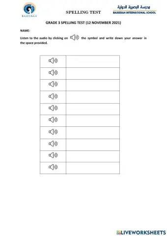 SPELLING TEST GRADE 3 (12 NOVEMBER 2021)