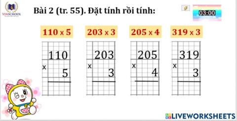 Nhân số có ba chữ số với số có một chữ số