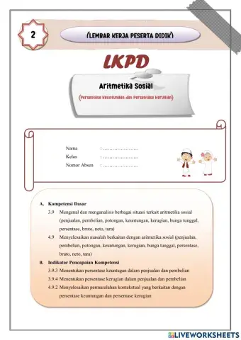 LKPD 2 Aritmetika Sosial (Persentase Keuntungan dan Persentase Kerugian)