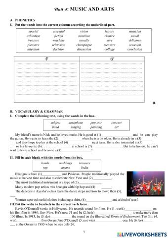 Unit 4:  Music and Arts