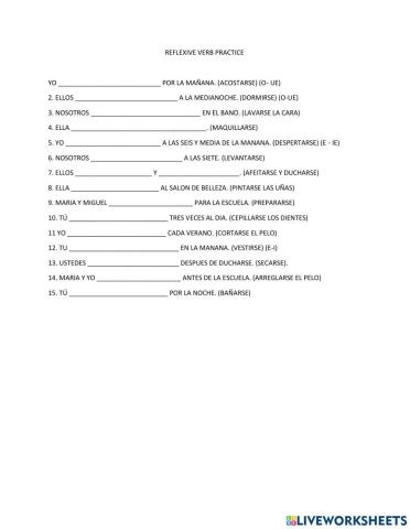 Reflexive verbs practice