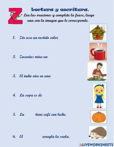 Lectura y escritura con la letra Z