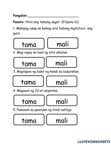 Pagsasanay sa Filipino at Ap