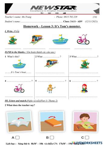 3A11-Lesson 3-It's Tom's monster
