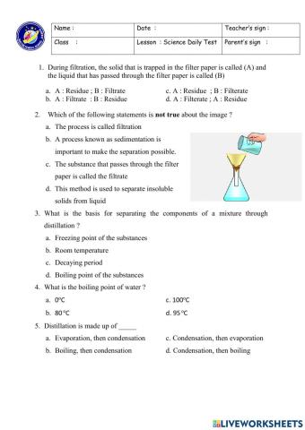 Science Daily Test (Sec 1)