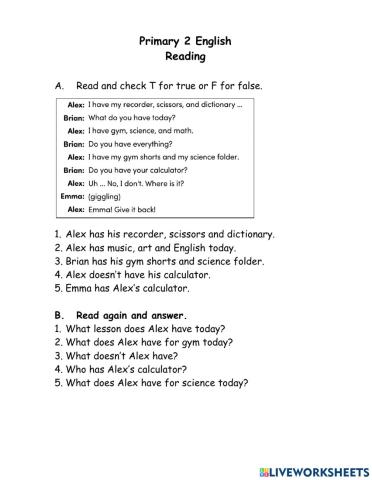 P2 English reading unit 4 have or has