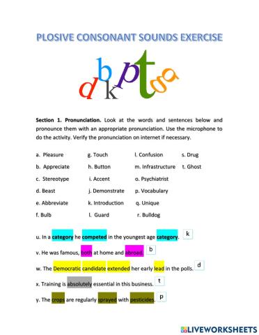 Plosive consonant sounds exercise