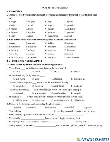 Unit 3: Becoming independent