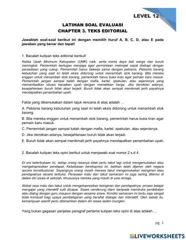 Latihan Soal Evaluasi - Level 12 - Teks Editorial