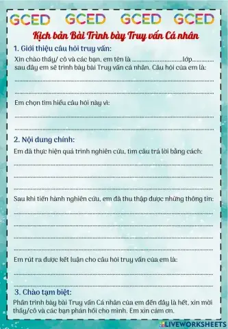 Kịch bản trình bày Bài Truy vấn Cá nhân - GCED