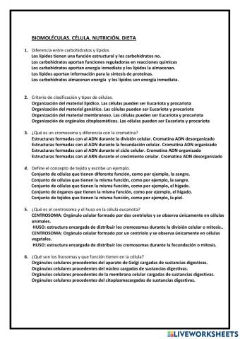 Biomoléculas célula nutrición dieta