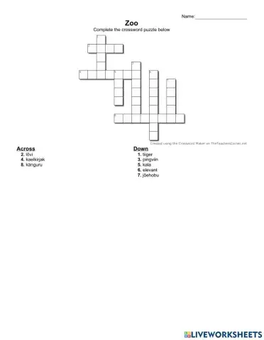 Zoo crossword