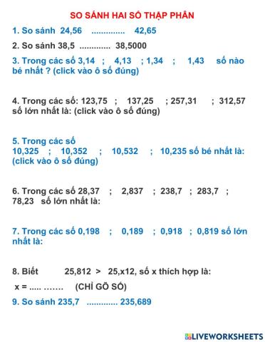 So sánh hai số thập phân