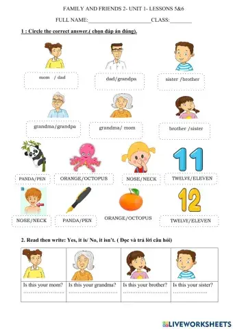 Lớp 2-  unit 1- lessons 5&6