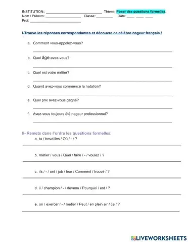 Poser des questios sur les métiers.