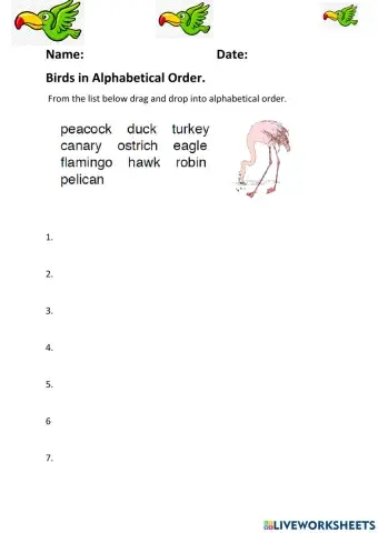 Birds Alphabetically Order