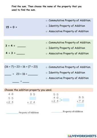 Associative, Identity, and Commutative Property of Addition