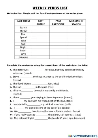 Regular and irregular verbs