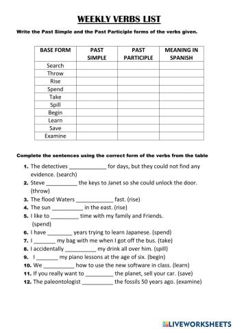 Regular and irregular verbs