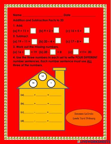 Addition & Subtract Facts to 20