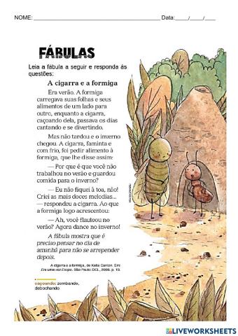 Fábula - leitura e compreensão