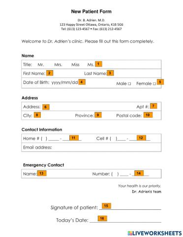 New patient form