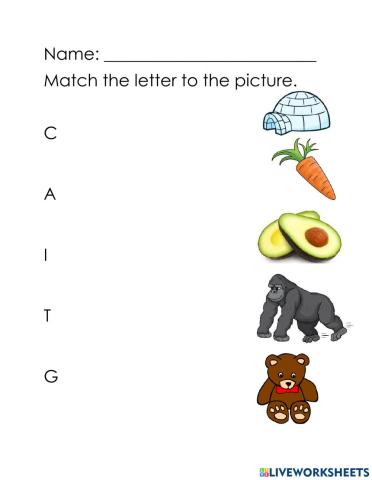 Letter to picture matching c a t i g