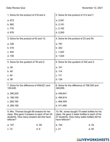 Week 9 and 10 Daily Review Quiz