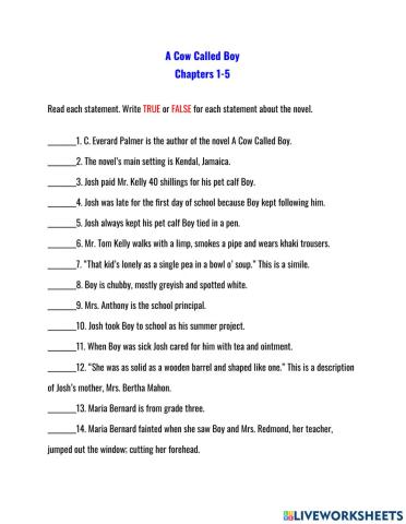 A Cow Called Boy True and False