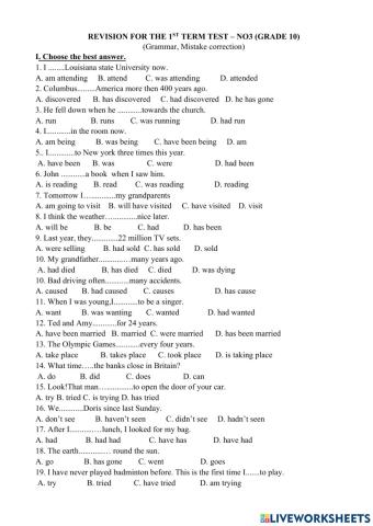 Revision for the 1st term test – no3 (grade 10)