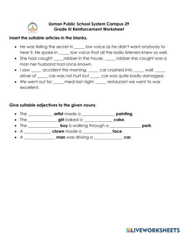 Articles and Adjectives