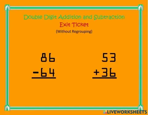 Exit Ticket Double Digit Addition and Subtraction 5