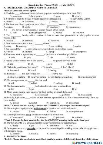 Sample test for 1st term EXAM – grade 10 (N02)