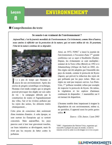 Environnement worksheet
