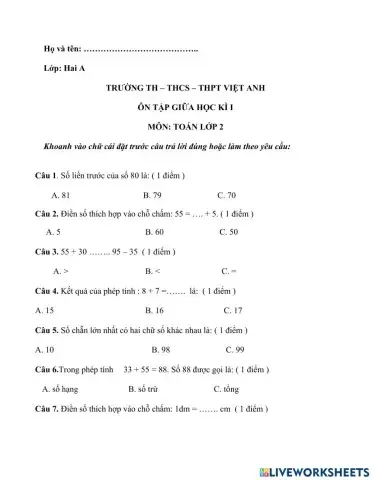 Ôn tập giữa kì i