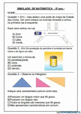 Simulado matemática 5 ano
