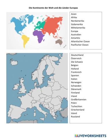 Die Kontinente der Welt und die Länder Europas