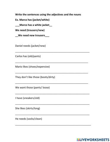 Adjectives after nouns