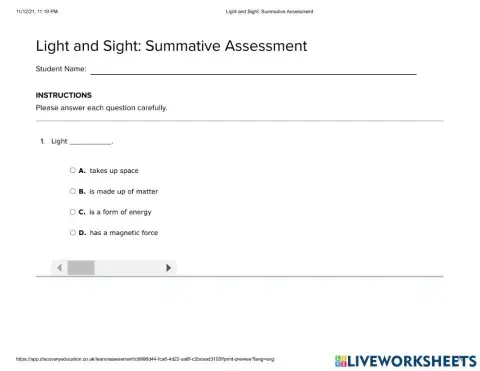 Light is energy assessment