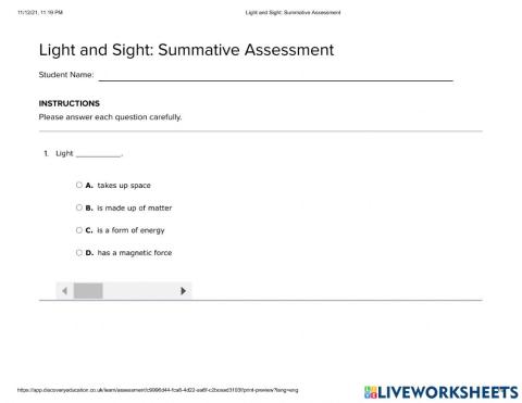 Light is energy assessment