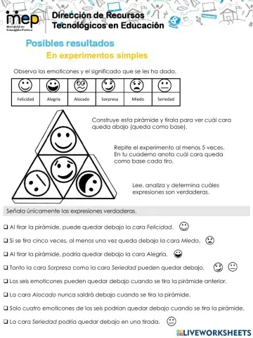 Identificar todos los posibles resultados al realizar experimentos simples
