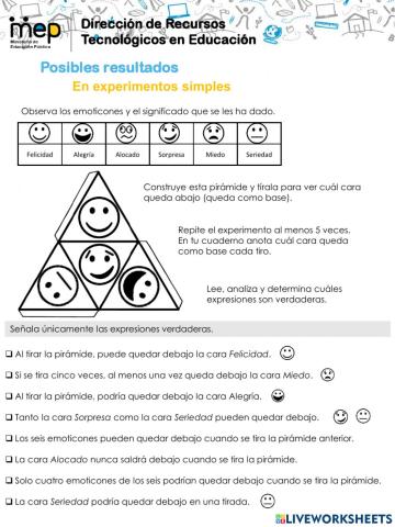 Identificar todos los posibles resultados al realizar experimentos simples