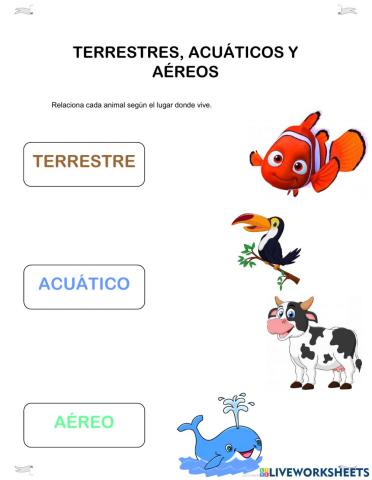 Animales terrestres, acuáticos y aéreos